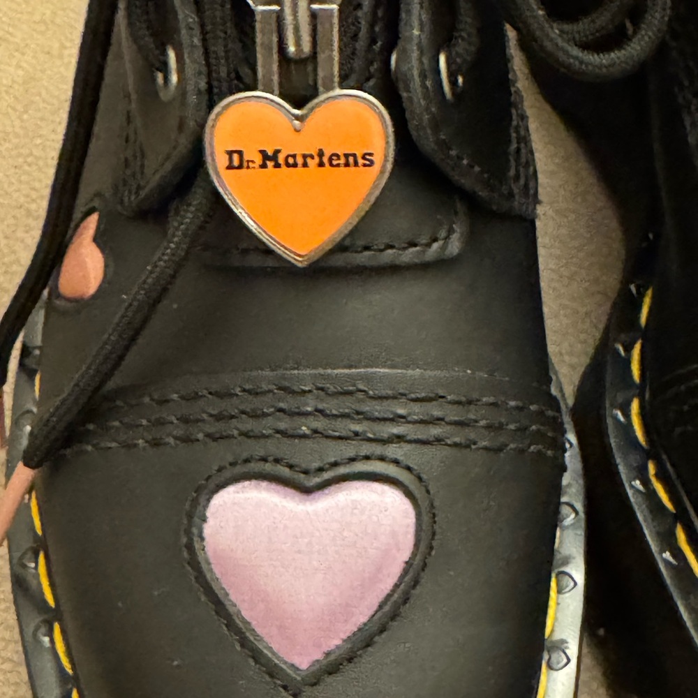 Dr. Martens Black Lace Up Boots with Pink and Purple Hearts - Picture 14 of 15